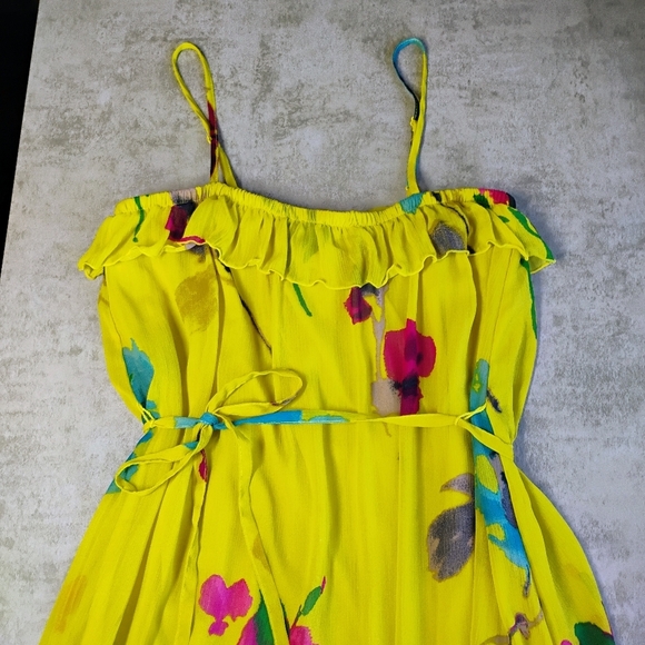 Old Navy Yellow Floral Ruffled Tie Waist Maxi Dress Spring Colorful Size Small - Picture 9 of 14